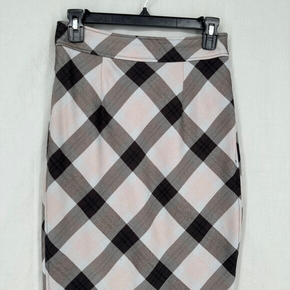 Free People Skirt Womens 2 Gray Plaid Pencil Midi Academia Grunge Boho Cottage - Picture 5 of 10